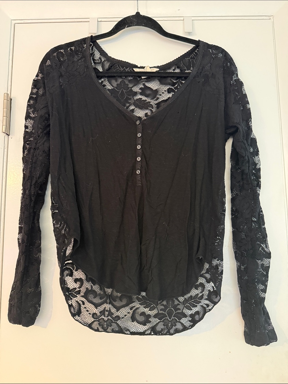 Ralph Lauren Black Lace-Back Henley Long Sleeve Top
